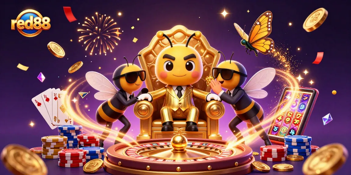 Experience the excitement of red88 with a bumblebee mob boss and casino elements, rich in color and detail.