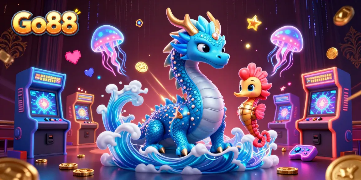 Engage in thrilling gameplay at Go88 with a majestic dragon and vibrant casino elements.