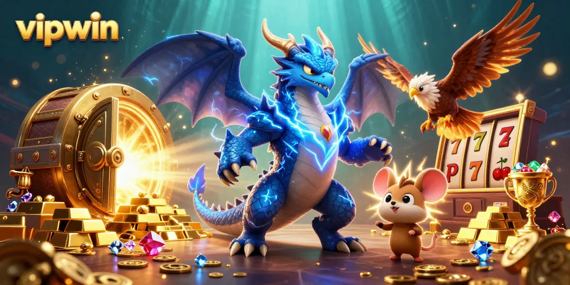 Experience thrilling gameplay at vipwin, with vibrant casino characters and sparkling treasures in a dynamic 3D scene.