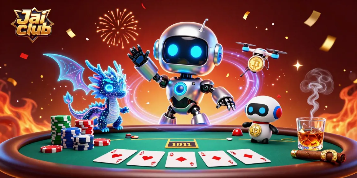 Win big with Jai club at this vibrant 3D casino scene, featuring exciting poker elements and playful characters