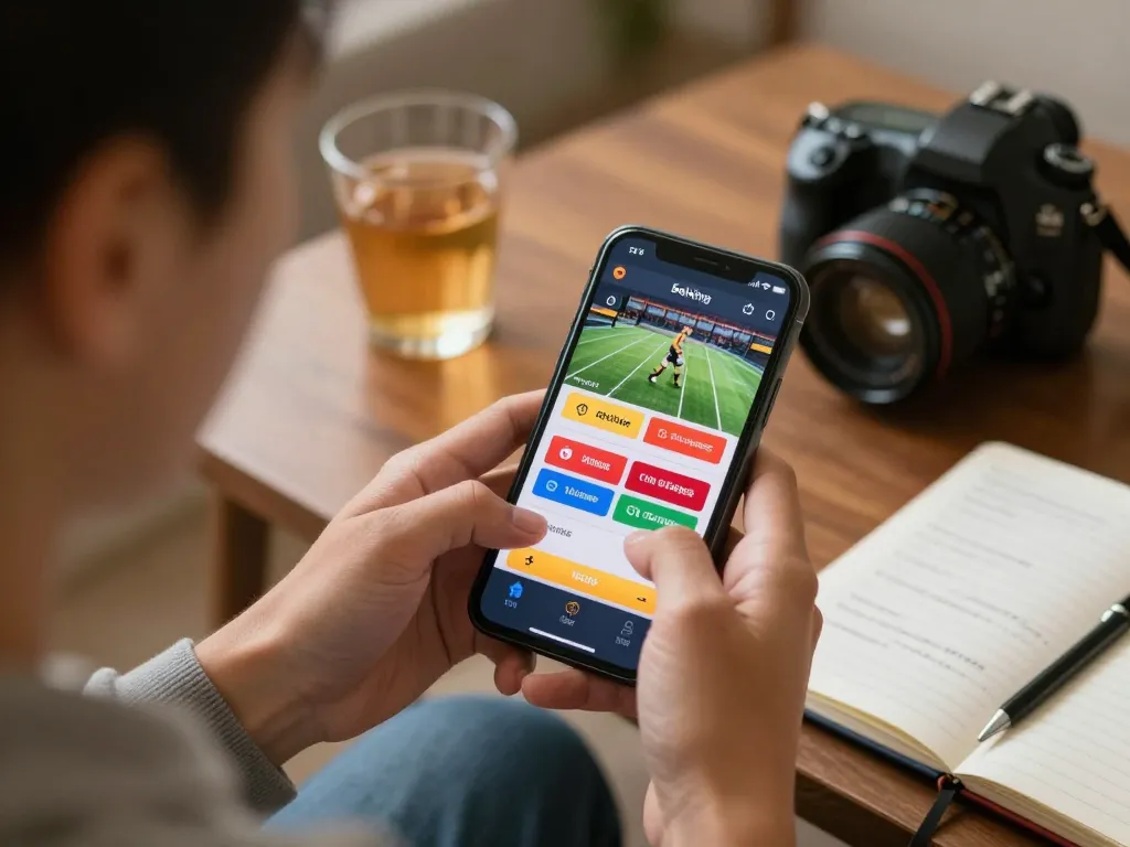 Engaging live sports betting session on mobile app showcasing keonhacai odds in a cozy home setting.