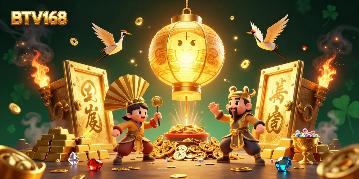 BTV168 illuminates a thrilling night market casino scene filled with gold treasures and lucky symbols.