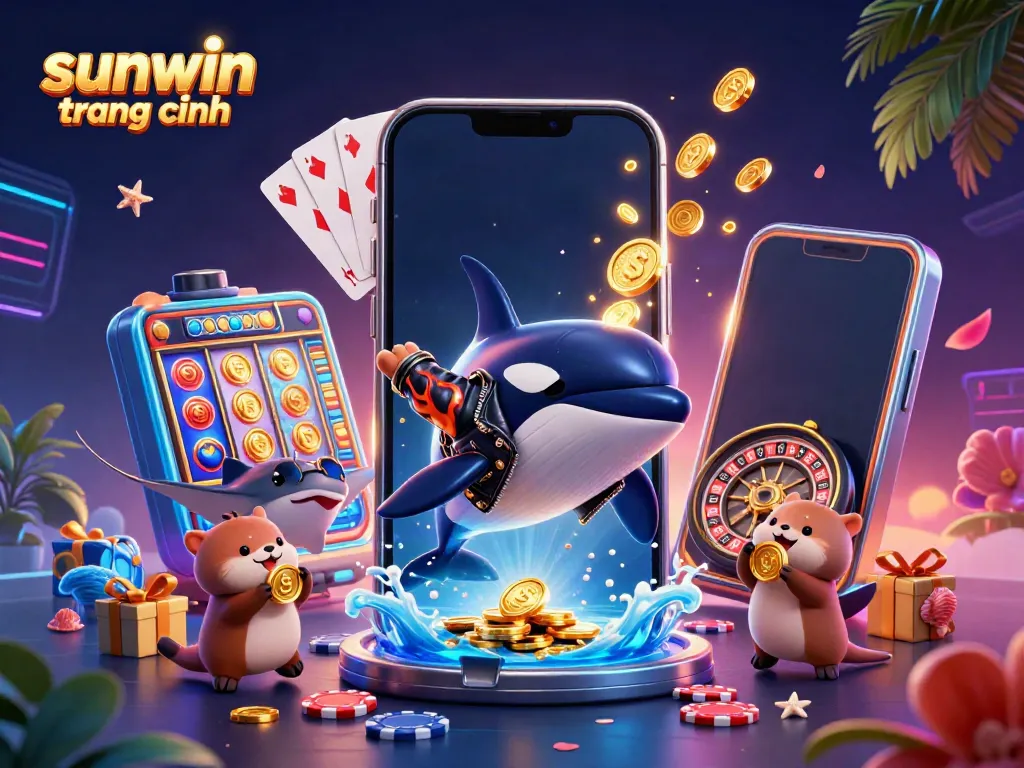 Experience fun and excitement with sunwin trang chính, featuring characters and vibrant gambling elements.