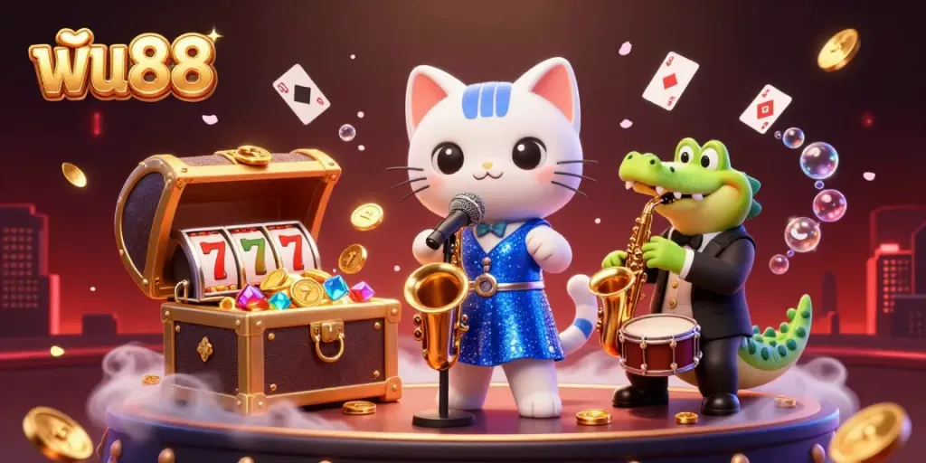Join the fun at ฟัน88 with vibrant characters and exciting casino games in a lively scene.