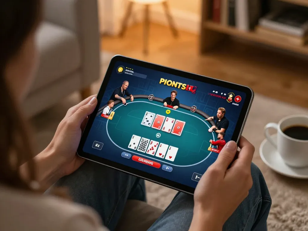 Engaging in an online poker game at ee88go showcasing interactive gameplay in a cozy home setting