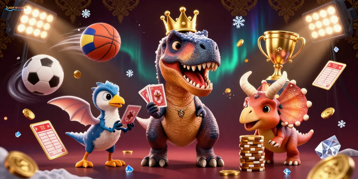 Experience thrilling sports action with luongsontv as a T-Rex and triceratops celebrate betting strategies.