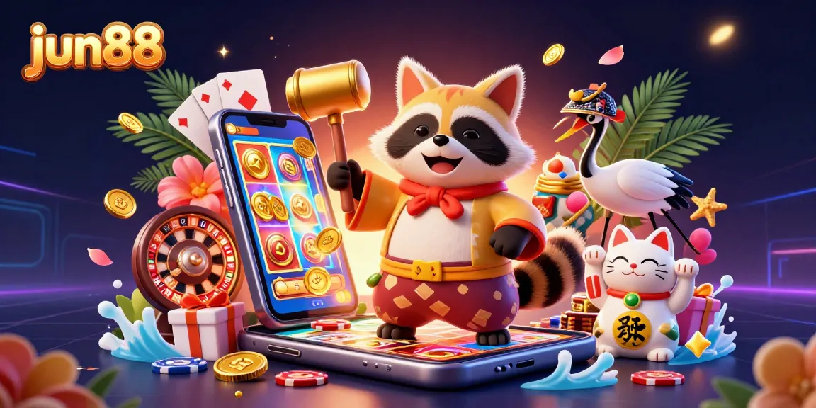 Experience the excitement of jun88 with unique characters and vibrant casino elements in a 3D scene.