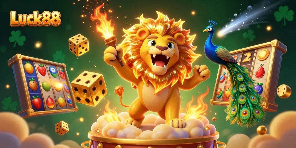 Immerse yourself in the excitement of Luck88 slot game, featuring vibrant symbols and a golden lion!