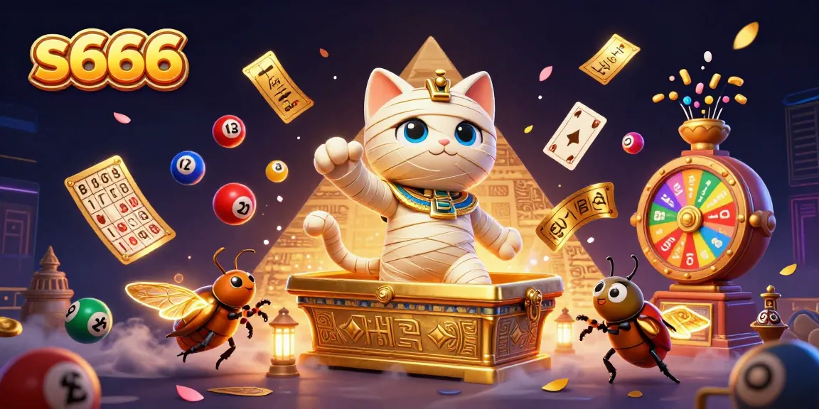 Experience excitement with the s666 Egyptian mummy cat and golden casino elements in an engaging scene.