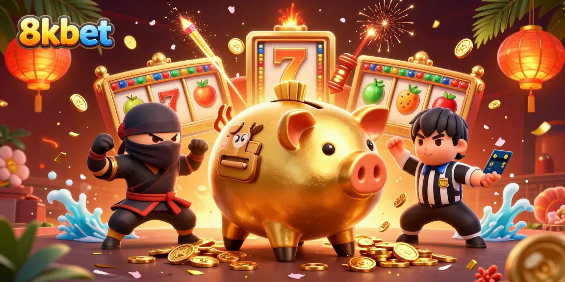 Engage in thrilling gameplay with 8kbet’s action-packed slots featuring golden piggy bank, ninja, and samurai elements.