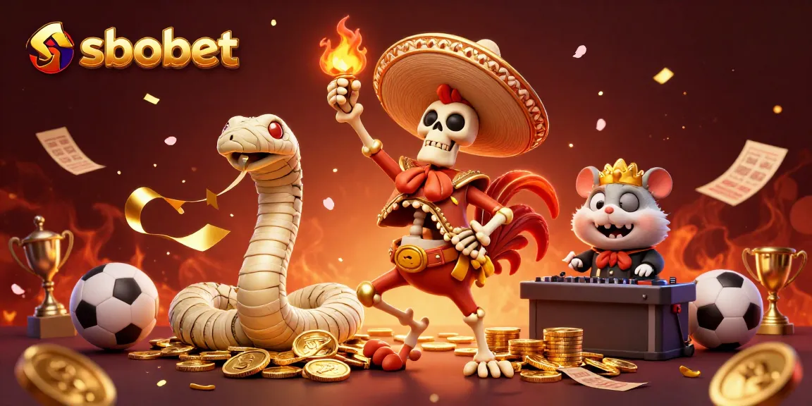 SBOBET sports betting celebration scene with a mariachi rooster and festive elements