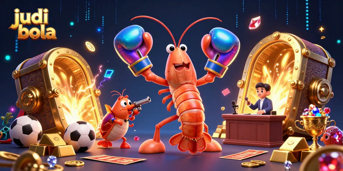 Engage in judi bola excitement as vibrant characters celebrate thrilling sports betting adventures with dynamic treasures.
