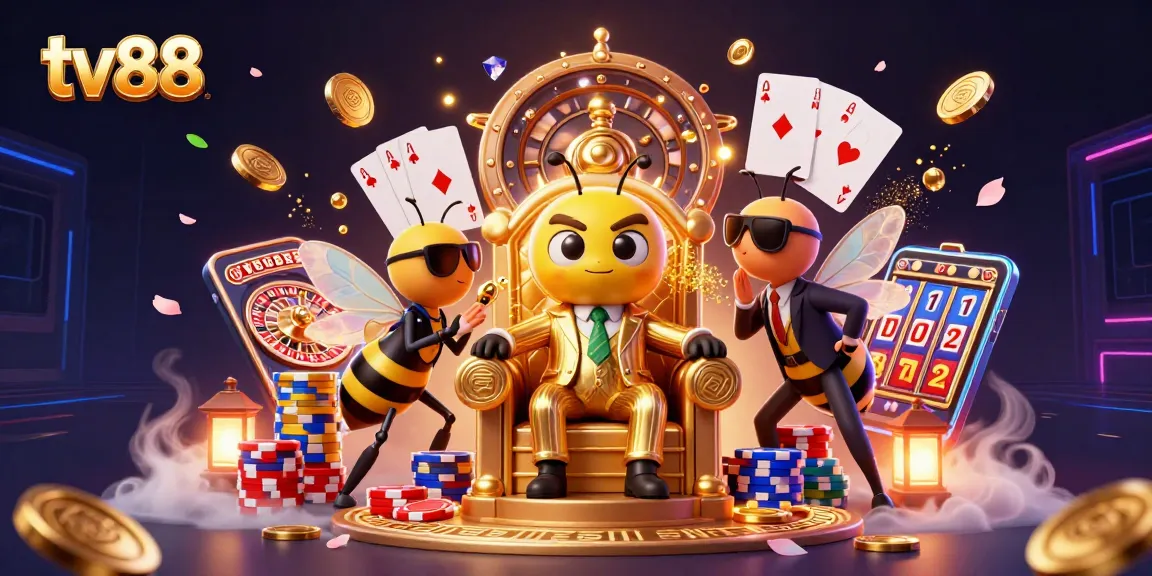 Engage with thrilling casino action at tv88, where a bumblebee mob boss presides over a vibrant gambling scene.