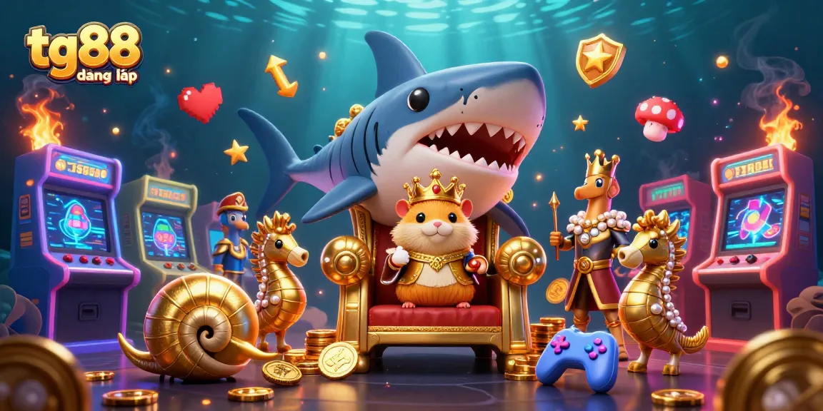 Engage in tg88 đăng nhập for exciting games with a fierce golden hamster king in a vibrant casino illustration.