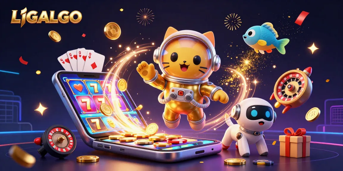LIGALGO astronauts celebrate casino wins with colorful slot games and exciting poker action.