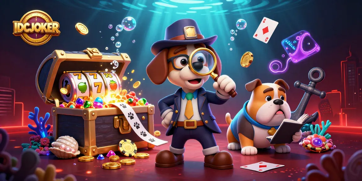 Engage with IDCJOKER’s vibrant gaming scene featuring a cartoon detective and treasures.