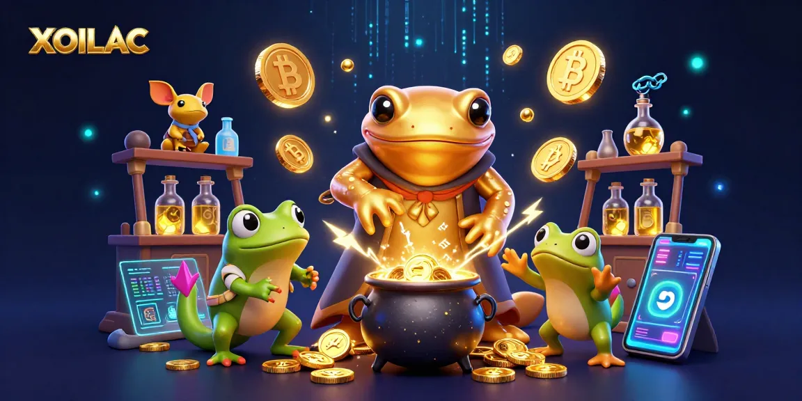 Experience the thrill of XOILAC gaming with a dynamic illustration featuring enchanted alchemists and crypto elements.