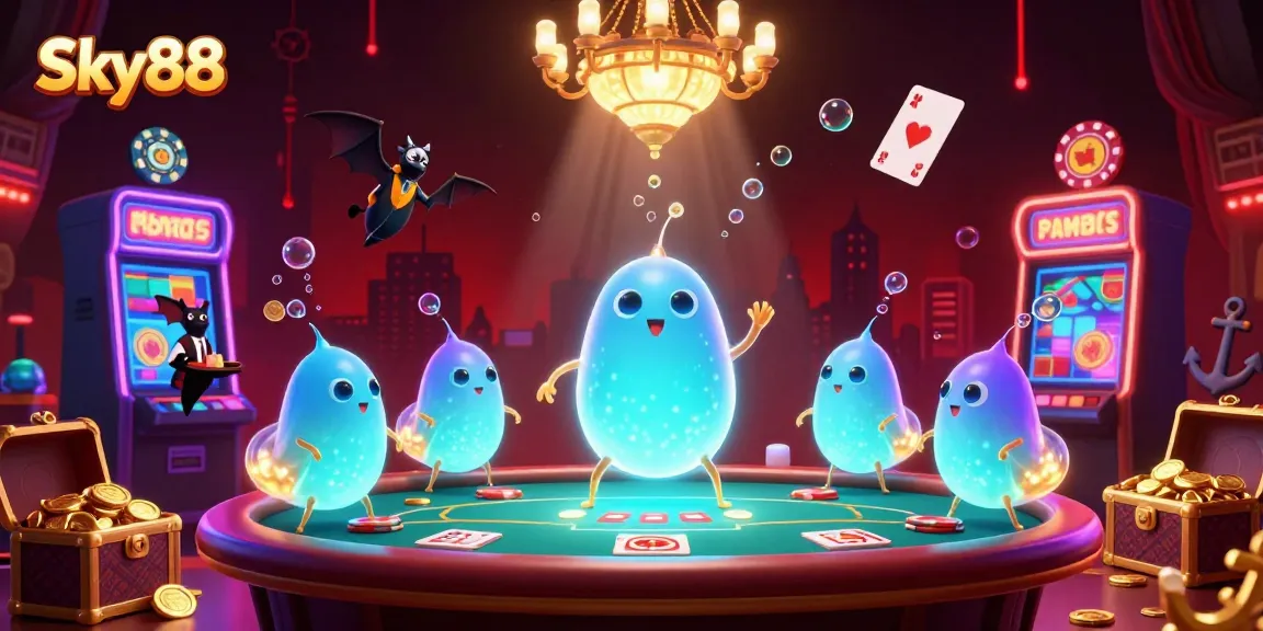 Experience thrilling gameplay at Sky88 with vibrant poker games and dazzling glowworm casino elements.