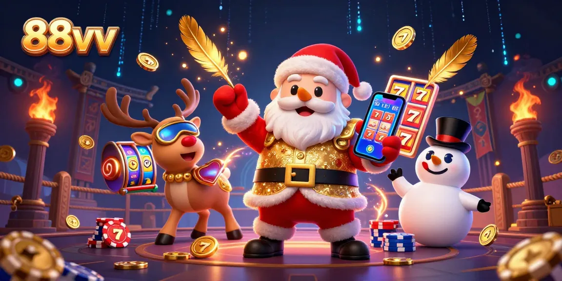 Experience the thrill of 88vv slots with Santa and his friends in this vibrant casino scene.