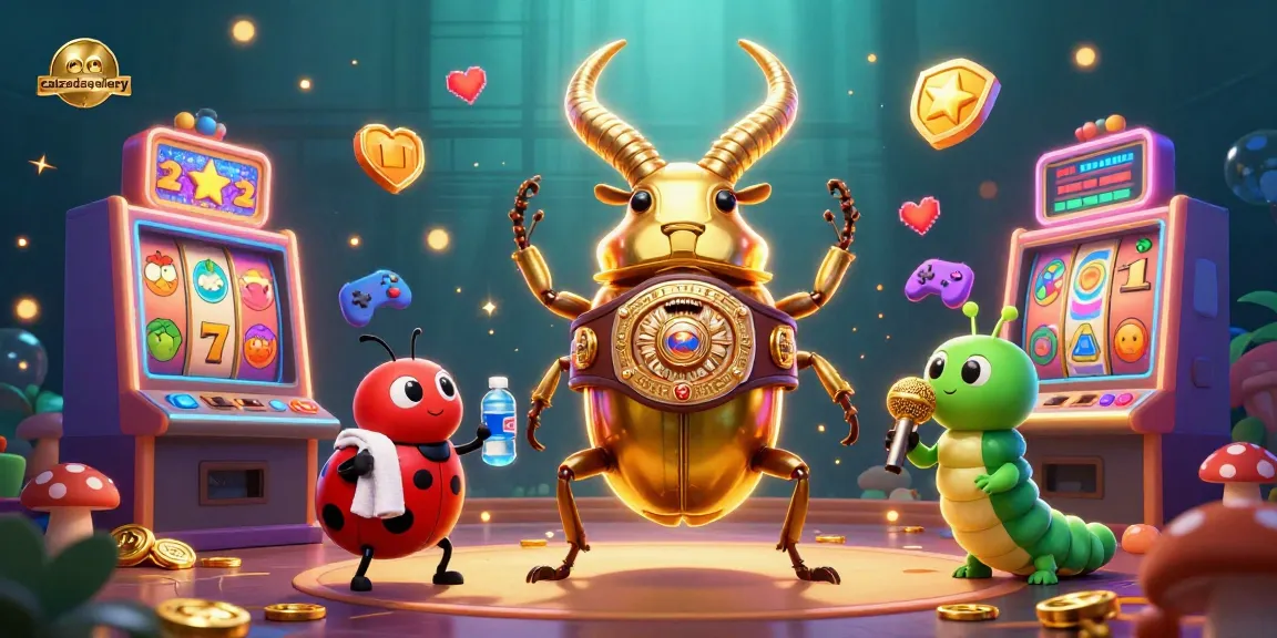Engage with calzadagallery through an exhilarating slot championship featuring a giant beetle and vibrant casino elements.