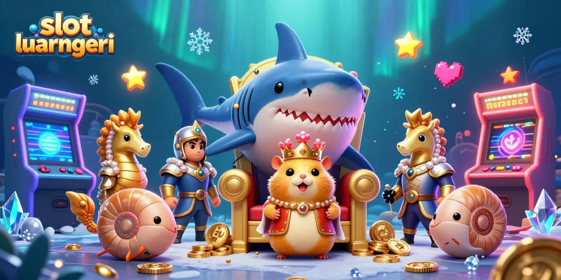 Engage with slot luar negeri featuring a golden hamster king amidst colorful arcade machines.