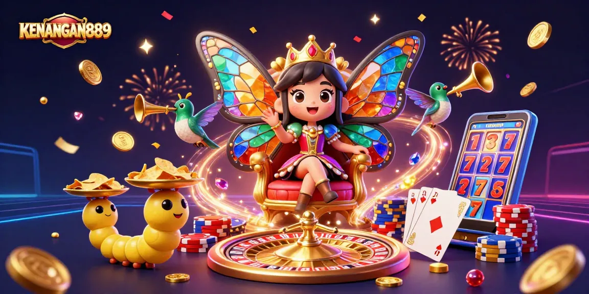 Experience the gaming magic of KENANGAN889 with 3D casino elements and vibrant visuals
