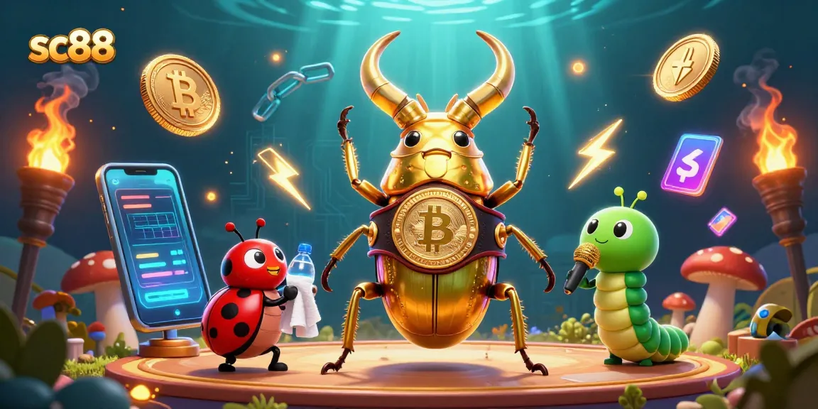 Engage in exciting gameplay with sc88 as a golden stag beetle takes on challenges in a vibrant casino world.