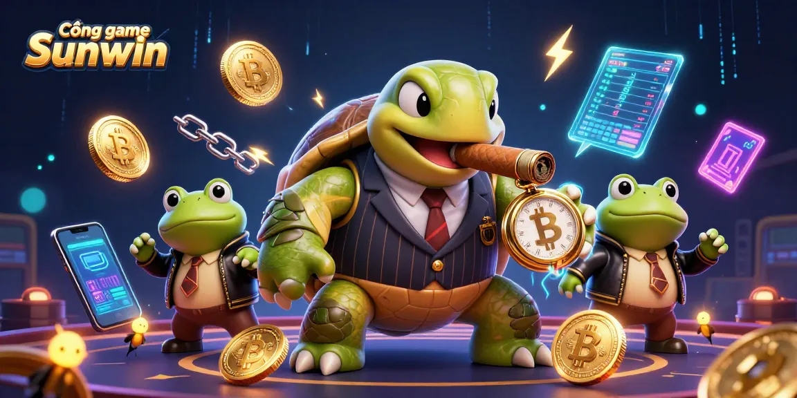 Engage in thrilling adventures at Cổng game Sunwin with vibrant casino characters and glowing crypto elements.
