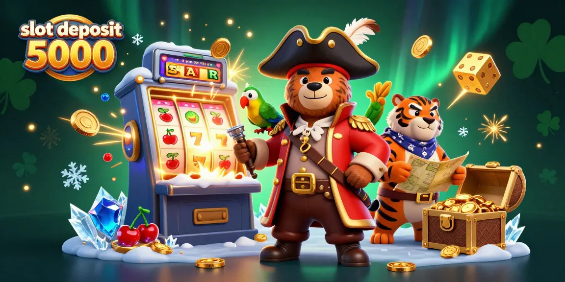 Play exciting slots with slot deposit 5000 on a vibrant, dynamic casino scene filled with colorful elements.