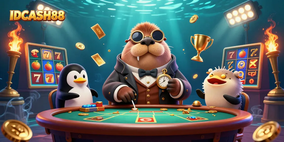 Experience engaging slots at IDCASH88 with a whimsical poker scene featuring vibrant 3D characters.