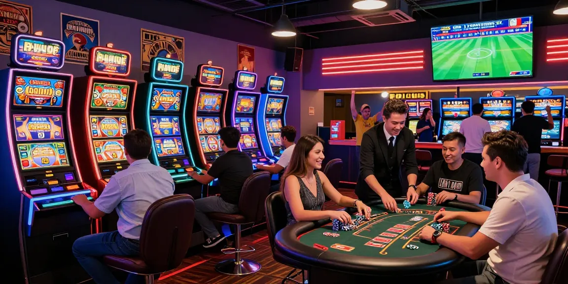 Engaging gaming atmosphere at Pinup Paraguay casino, showcasing sports betting, slot machines, and live dealer excitement.