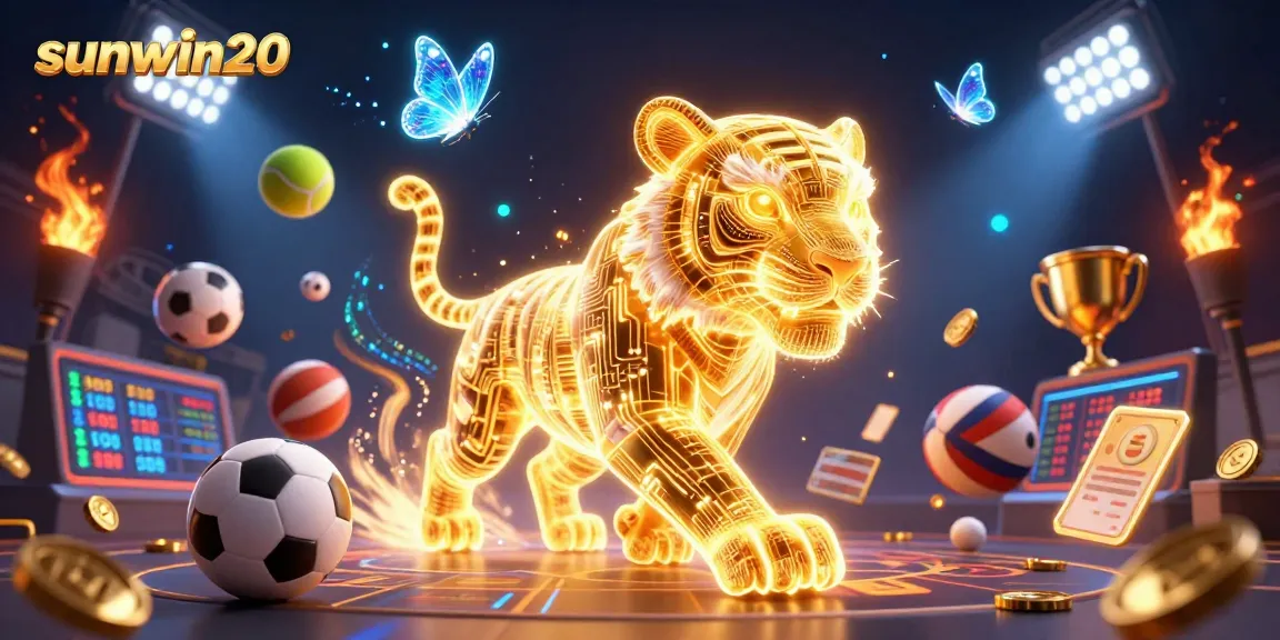 Experience thrilling gameplay with sunwin20 featuring a golden tiger in a digital casino landscape.