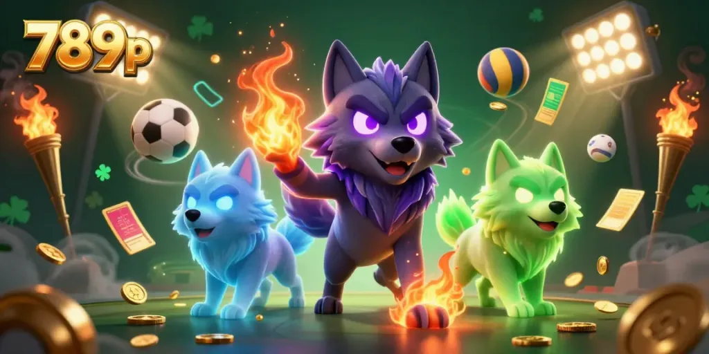 Experience thrilling sports betting action with 789p and high-energy ghostly wolves in vibrant casino scene.