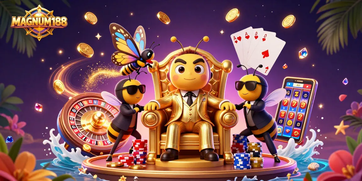 Experience thrilling gameplay at MAGNUM188 with vibrant 3D illustrations showcasing a casino scene.