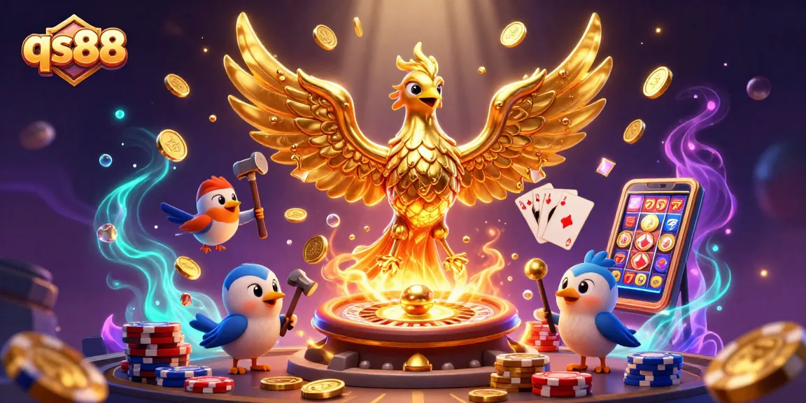 Experience thrilling action with qs88's golden phoenix casino illustration showcasing dynamic game elements.