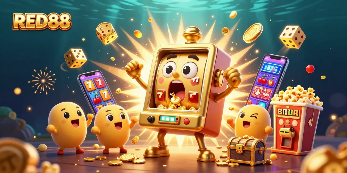Spin for big wins with RED88’s energetic slot machines and golden coins bursting in celebration.