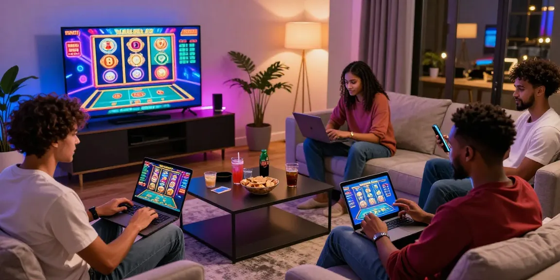 Players engaging in exciting gameplay at credit card casinos in a lively living room with vibrant gaming screens and modern décor.