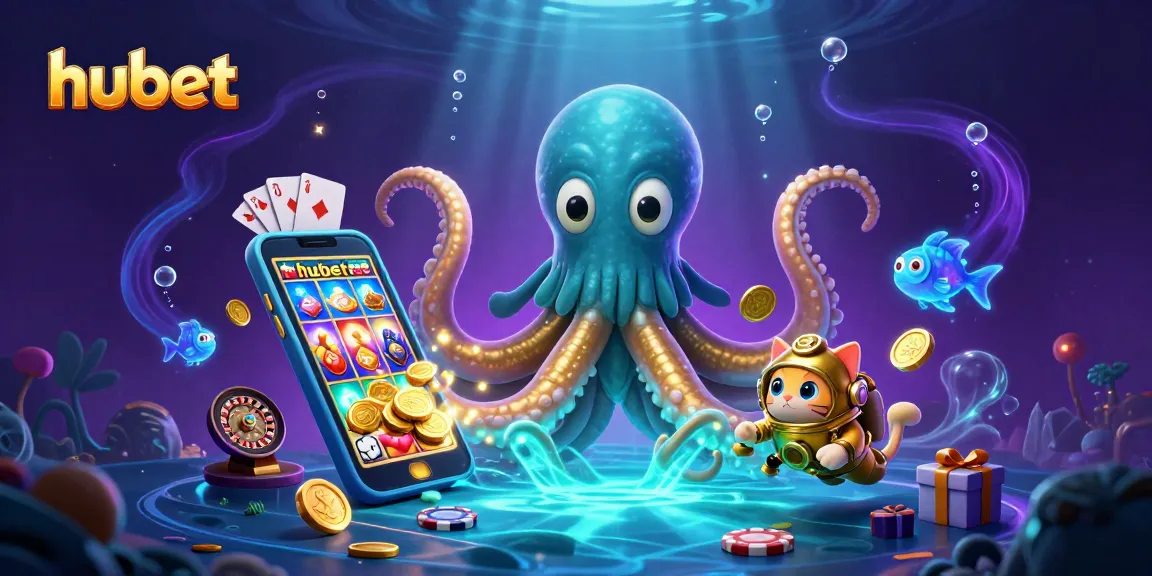 Hubet brings excitement with a kraken and diving cat in this vibrant casino scene.