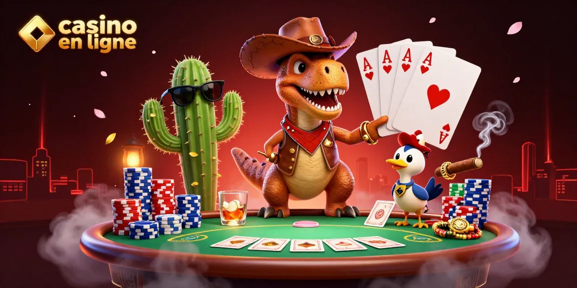 Jouez dans un casino en ligne avec des personnages fantastiques, des cartes et des jetons colorés.