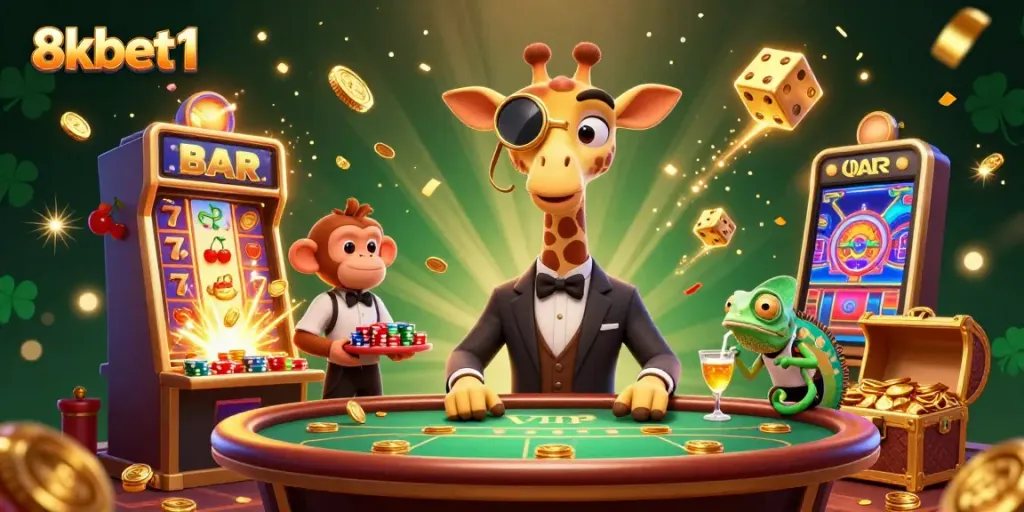 Experience excitement at 8xbet1 with a vibrant casino scene showcasing thrilling games and winning moments.