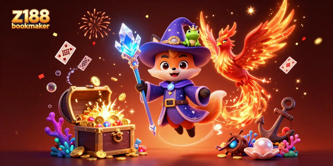 Experience the excitement of z188 bookmaker with a mystical scene featuring a wizard fox and a phoenix.