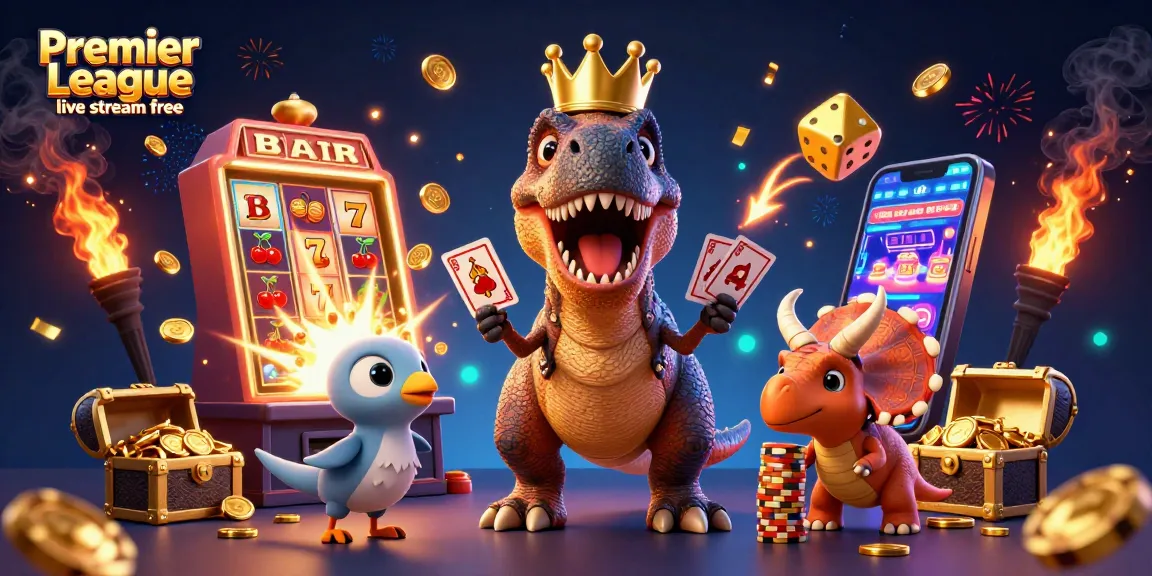 Pursue Premier League live stream free with engaging gaming elements and detailed 3D characters in a vibrant casino scene.