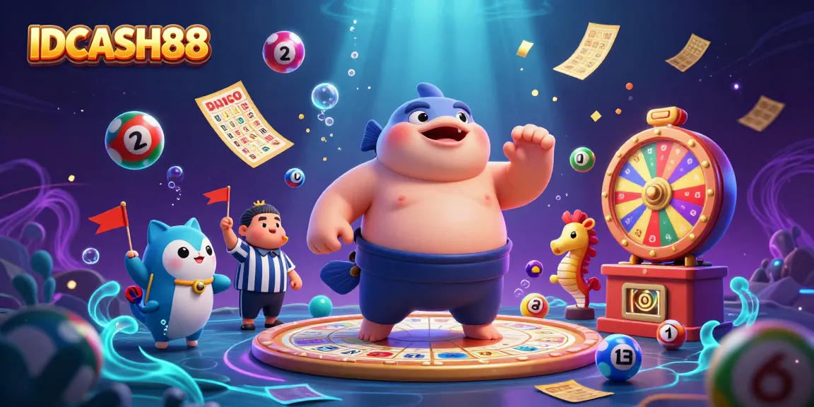 Experience excitement with IDCASH88 in this lively 3D illustration of underwater lottery fun.
