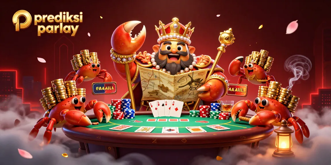 Bet on prediksi parlay with a 3D golden crab emperor holding treasures at a poker table.