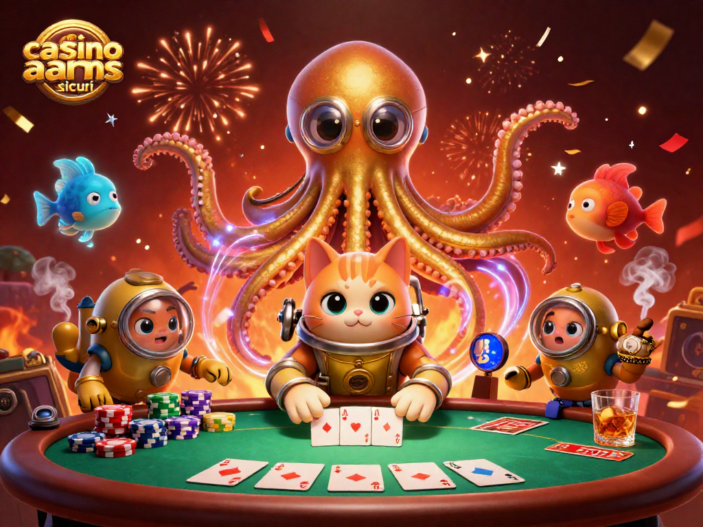 Cattura emozioni al casinò non aams sicuri con un kraken e un gatto subacqueo che festeggiano.