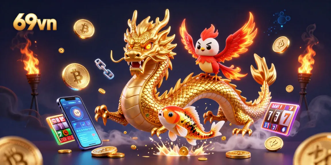Experience thrilling slots action with 69vn, featuring vibrant characters and dazzling golden elements for online gameplay.