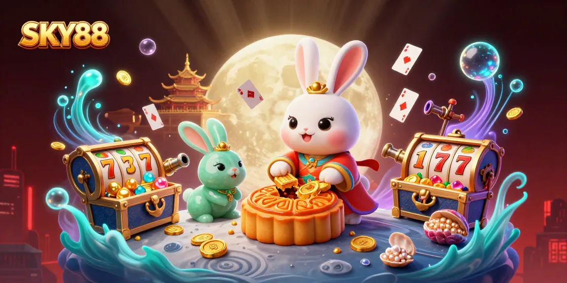 Engage with thrilling slots at SKY88 while enjoying a vibrant and detailed 3D casino illustration.