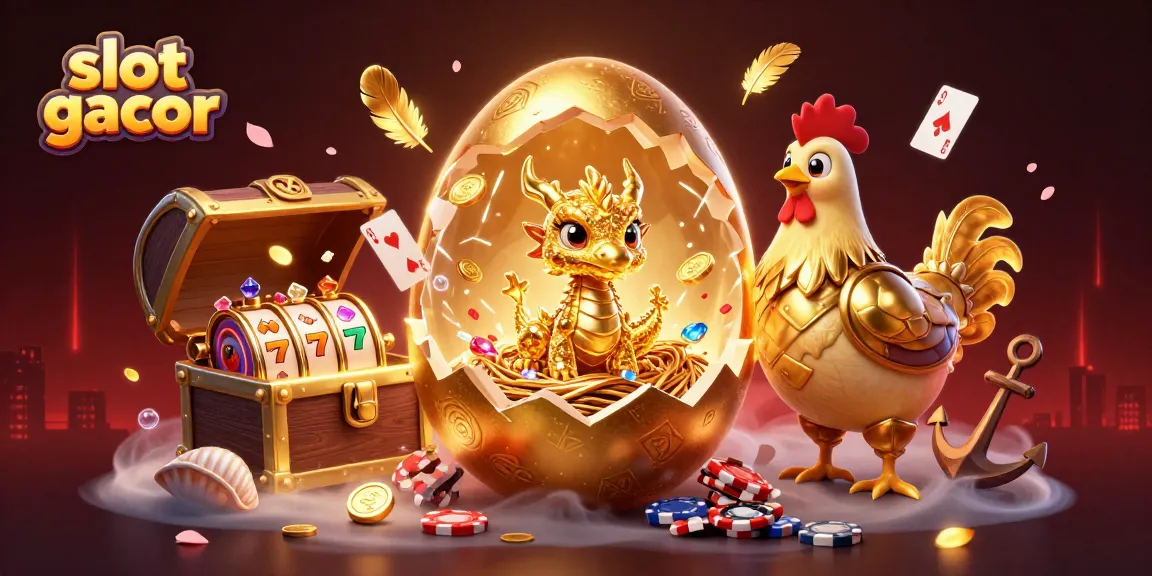 Engage with the slot gacor scene featuring golden dragon, poker chips, and vibrant casino elements.