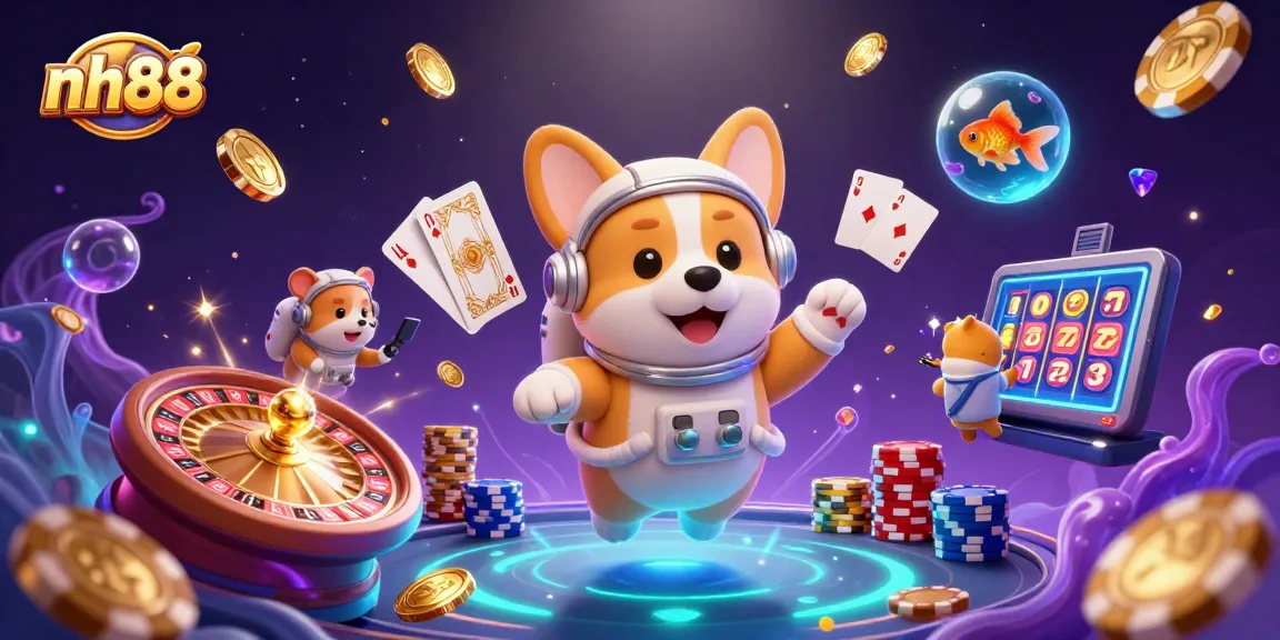 Generate excitement with nh88 as astronauts and special characters explore a vibrant casino.
