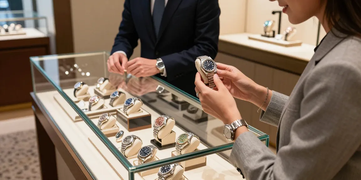 Elegant display of super clone watches in a luxury retail environment, highlighting craftsmanship and customer engagement.